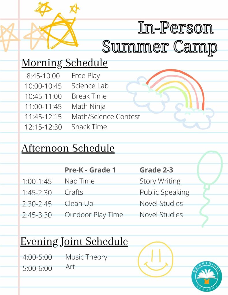 Summer Camp Programs for Elementary Students - Schedule
